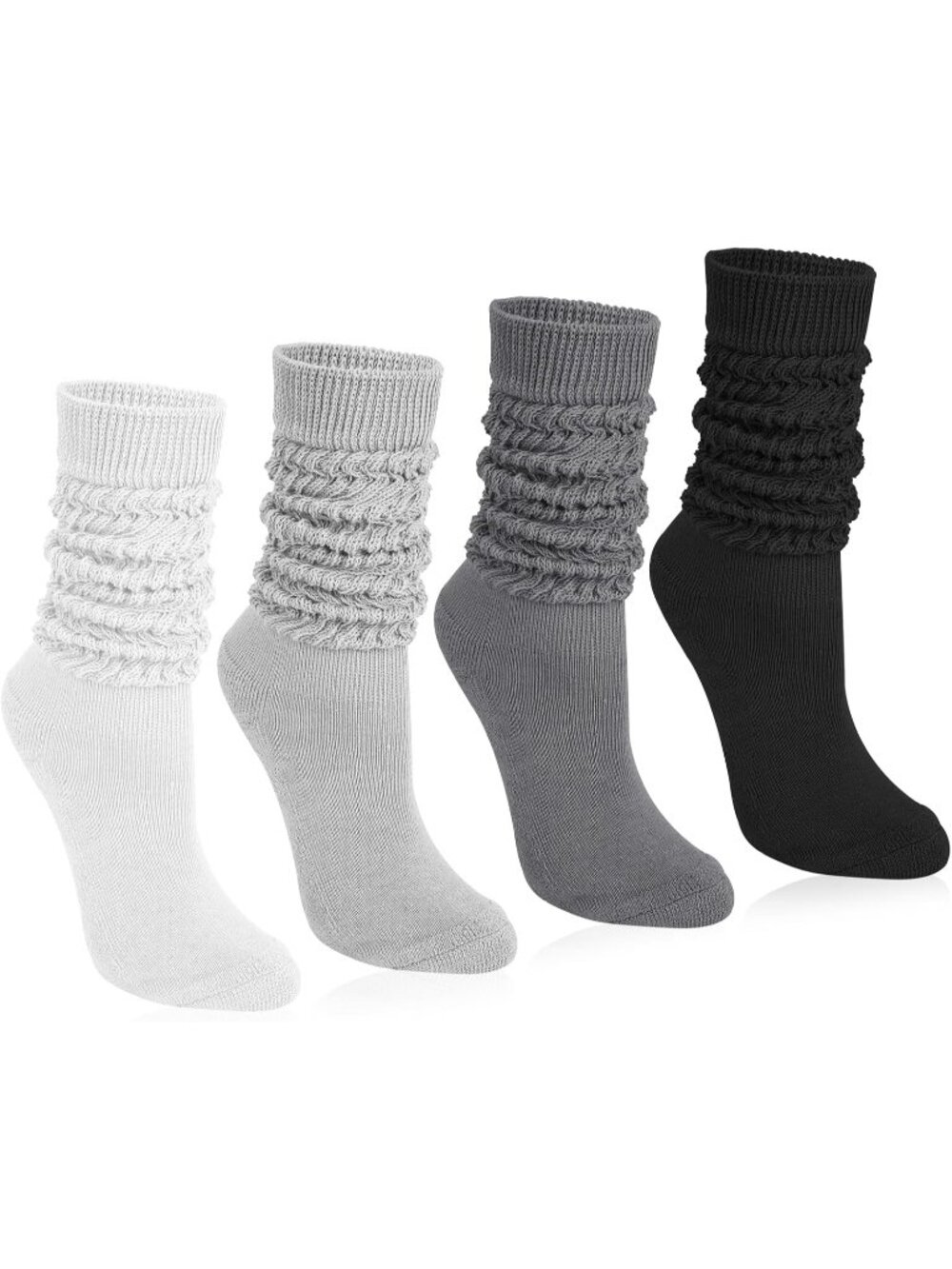 🧦Women's White Black 4 Pairs Slouchy Socks Boot Long Knee High Slouch Socks